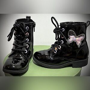 Jellypop Vegan Leather combat lace up boots with side zippers in black size 9M